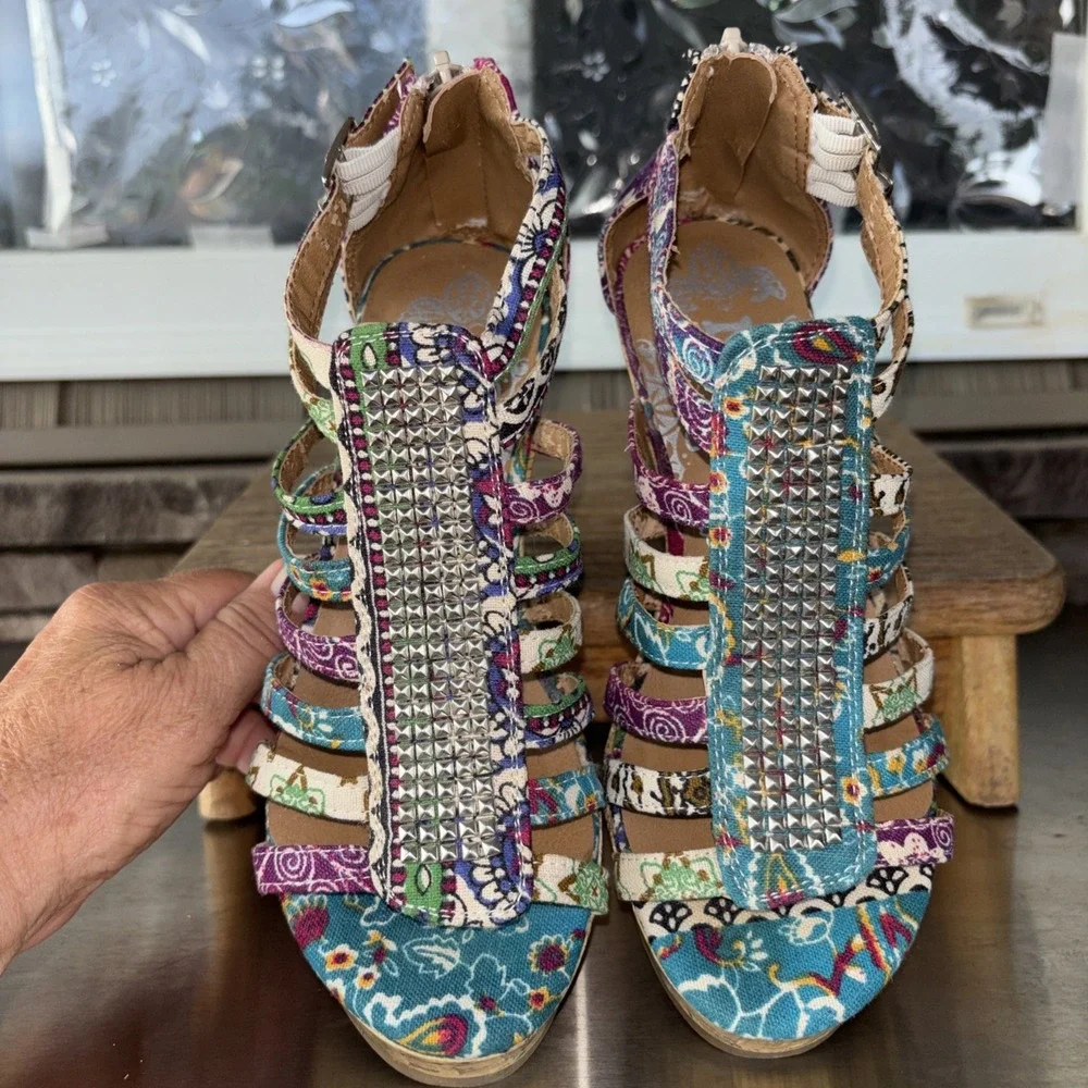 Vintage Mudd 4 In Cork Wedge Platform Sandals Boho Hippie Y2K 90s Womens Sz 7